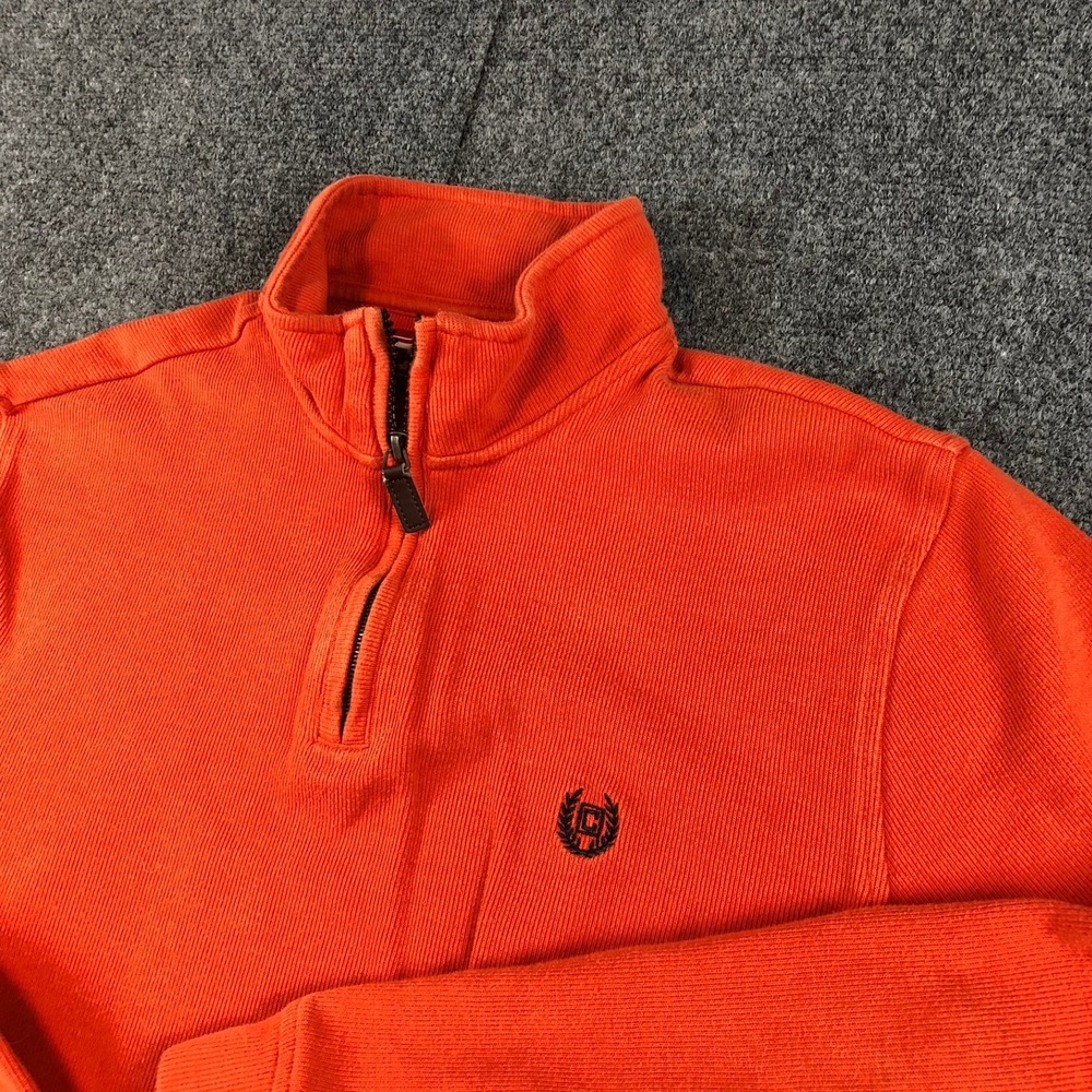 VTG Chaps Mens Size Medium Orange Quarter Zip Pullover Long Sleeve Sweater Top
